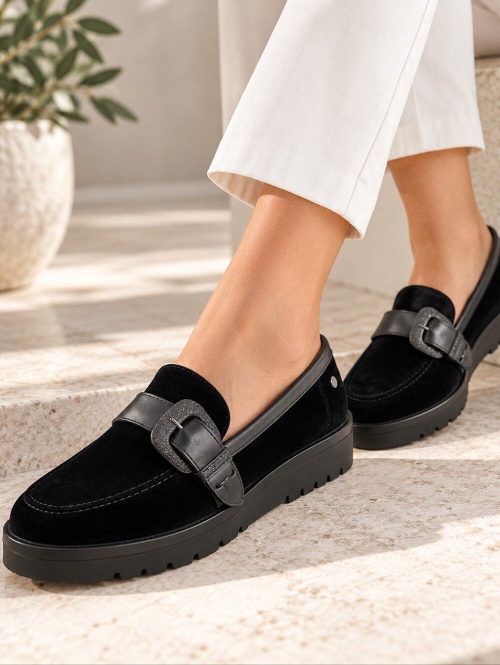 Trussardi Jeans Black Velvet Leather Moccasins